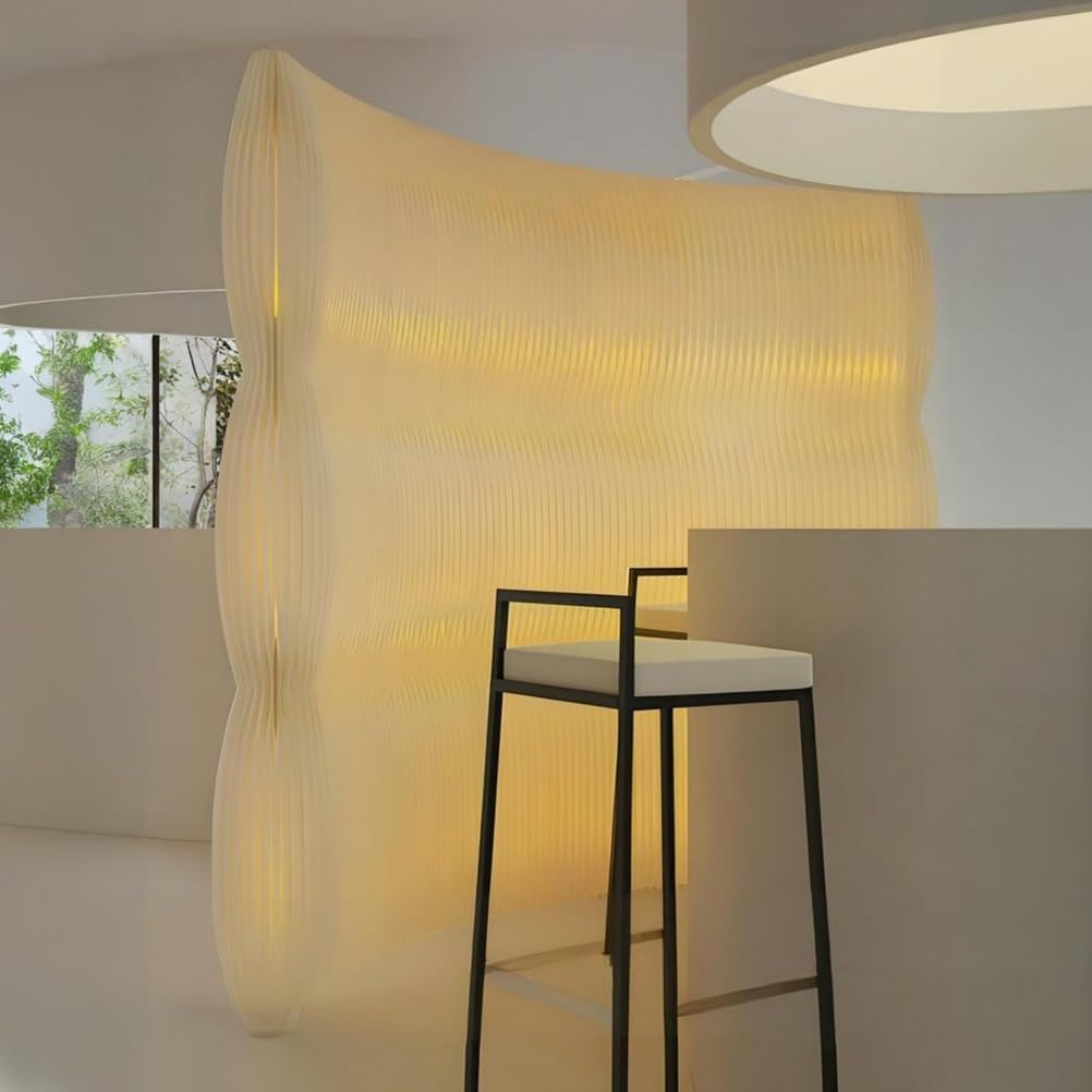 Paper Wall Divider with Strip Light, Folding Privacy Paper Screen, Portable Office Partition Wall, Indoor Folding Portable Screen for Office Room, Studio, Dorm & Retail Spaces,210 * 28 * 200cm