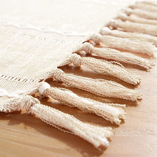 Gsg Farmhouse White Table Runner Boho Style Linen 90 Inch Long, Handmade Rustic Table Runner With Tassels For Holiday Party Dining Room Kitchen,13“ X 90” Long Dresser Scarf #TOP5