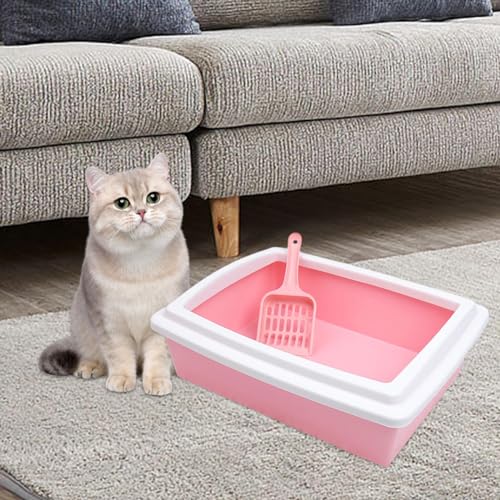 Arenero para gato con lados altos anti-salpicaduras rosa miniatura 7