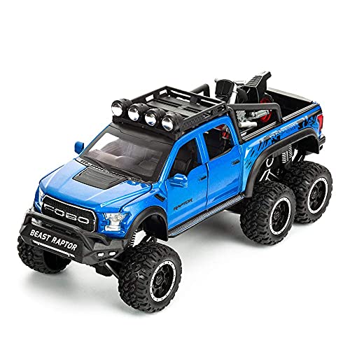 SASBSC F-150 Pickup Truck Toy Refitted 6x6 Off-Road Model Truck 1/24 Scale Die-Cast Metal Toy Car (Blue)