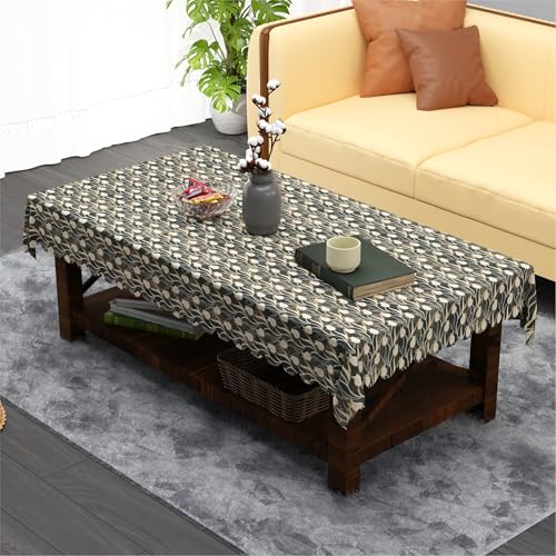 Image of Kuber Industries 36x54 Inch PVC Center Table Cover 4 Seater for Living Room and Home Decor | Waterproof and Anti-Slip Teapoy Cover | Table Protector Sheet | Tulip Luxury - Brown
