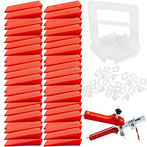 201 Piezas Sistema de nivelación Cuñas, Sistema de azulejos Cuñas, Sistema de Nivelación de Plástico, 100 Bases Transparentes de 1 mm para Baldosas Cerámicas, 100 Insertos Reutilizables y 1 Empujador Cover