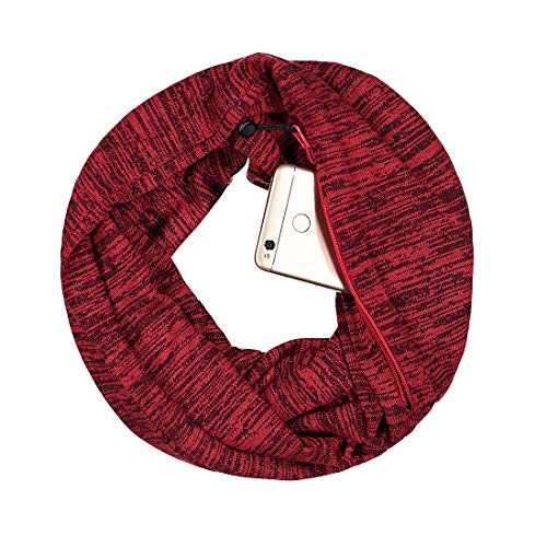 Simoda Mujeres Plaid Infinity Scarf Winter Soft and Warm Loop Blanket Bufandas con bolsillo oculto secreto (Wine)