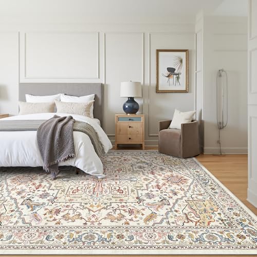 Rugland 8x10 Area Rugs - Stain Resistant Washable Rug, Anti Slip Rugs for Living Room, Vintage Tribal Area Rugs(Medallion 01-Multi, 8'x10')