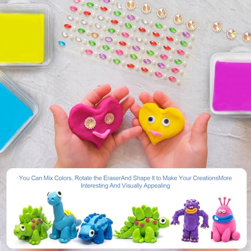 TETEWEVER 18 Stück Knetradiergummi, 3,2 x 3,5 cm Bunt Knetgummi Radierer Weich Knetbarer Radiergummi mit Transparentem Etui für Künstler Kinder Schulbedarf