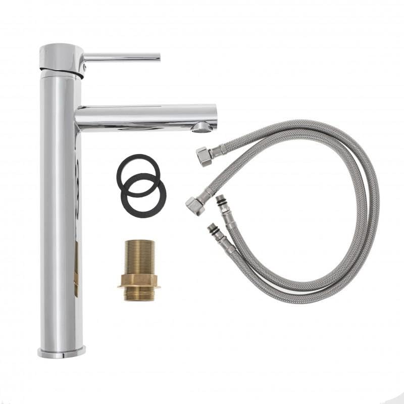 Kran łazienkowy - bateria umywalkowa z wylewką 14 cm - armatura łazienkowa z regulatorem strumienia - stojąca bateria mieszakowa - bateria łazienkowa do umywalki - wysokość 30,5 cm - chrom