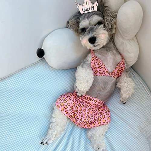 Image of Dog Bikini Swimsuit Summer Doggie Bathing Dress Leopard Rainbow Cat Skirt Beach Outfit for Puppy Dog Cat (XS, Leopard)
