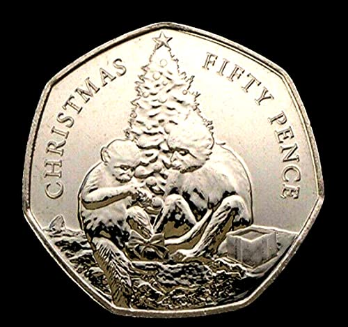 UK-Delightech2021 Gibraltar Christmas 50p - Barbary Macaques UNC 50p coin with Heptagon Acrilyc Coin Holder in a PVC Clear Wallet