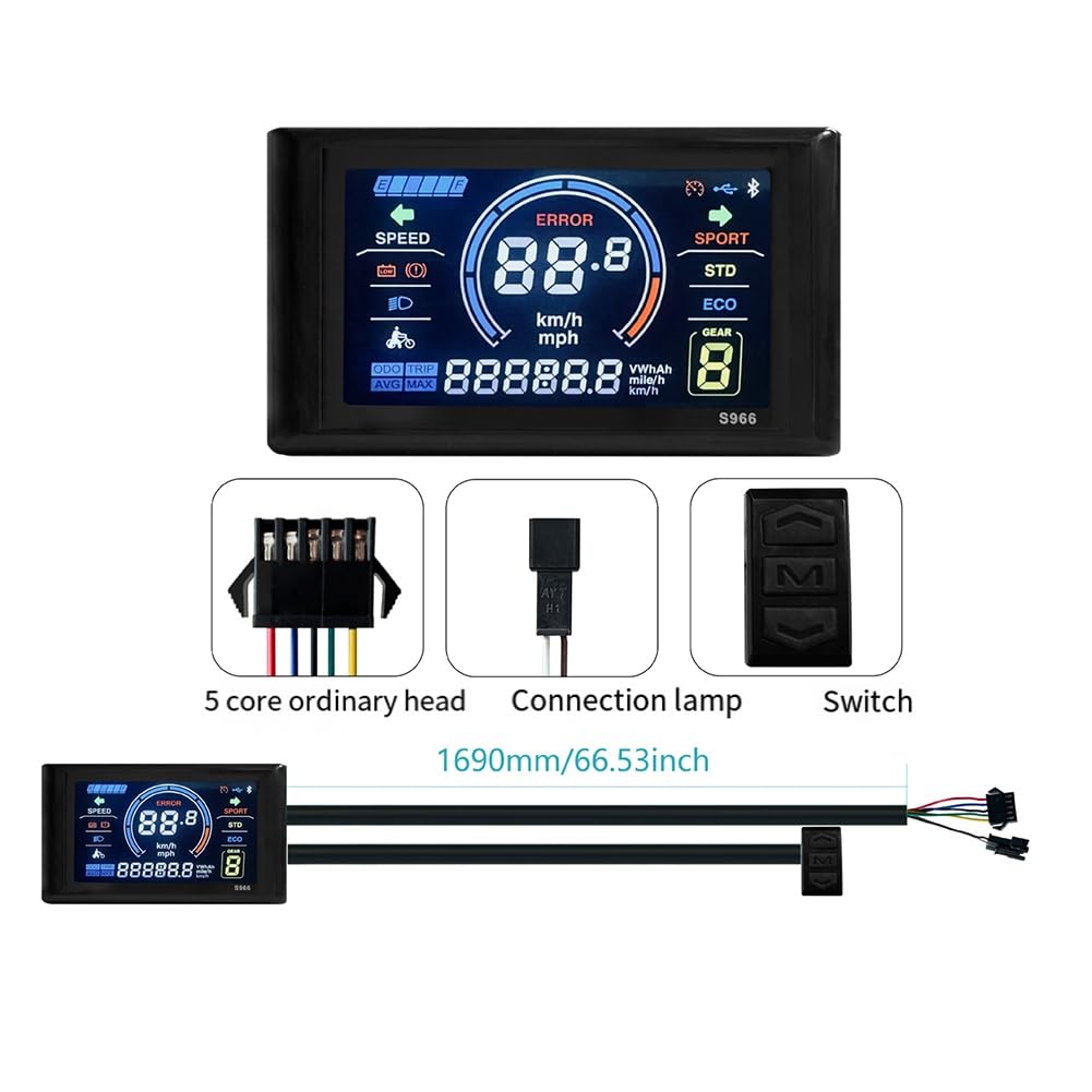24-72V E-Bike LCD-S966 Panel de control de pantalla colorida con función NFC Conector SM Piezas de repuesto para bicicletas eléctricas