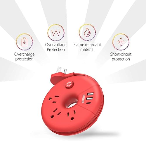 Miniatura 3 de NTONPOWER - Regleta de alimentación de viaje, estación de carga de escritorio con 3 tomas, 3 USB, cable de extensión corto de 3 pies para viajes,