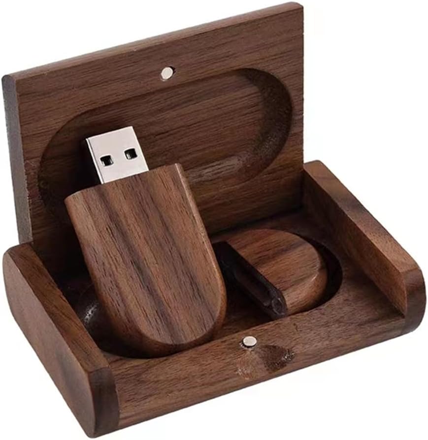 2.0 64GB Wood USB Flash Drive USB Disk Memory Stick with Wooden Box (2.0 64GB, Walnut Wood-1)