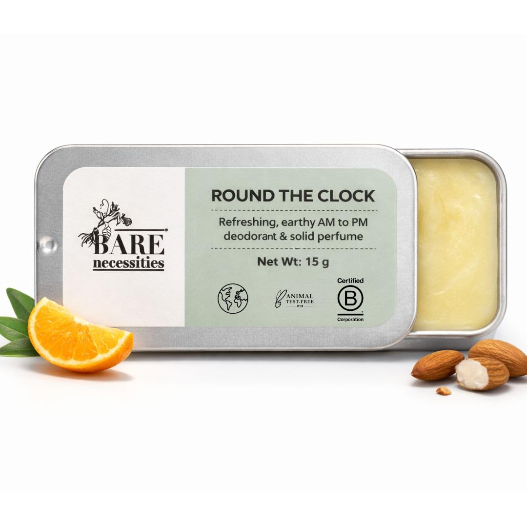 Bare Necessities Round The Clock Natural Deodorant for Women & Men, Odour Control with Earthy Fragrance, Baking Soda-free, Long-Lasting, Aluminium-Free, Sensitive-Skin Safe - 15g