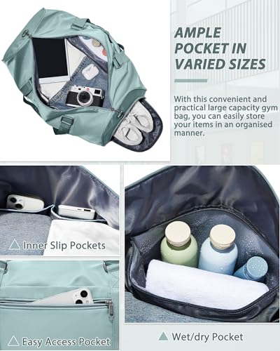 Image of Travel Duffle Bag,Weekender Overnight Bags for Women with Shoes Compartment,Tote Gym Bag Personal Item Carry On Bag for Travel Business Trips Sport Hospital Dance Light Blue