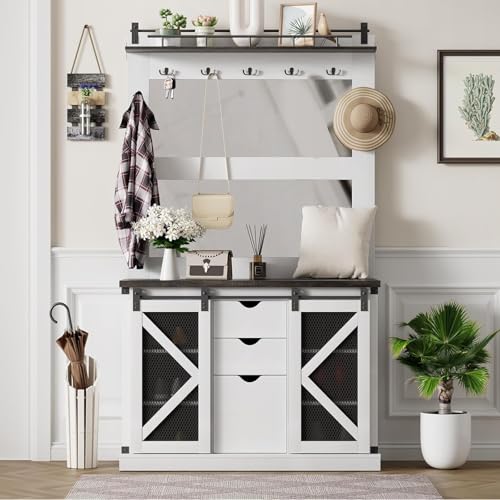 Towallmark Multifunctional Entryway Organizer with 7 Hooks, 3 Drawers &