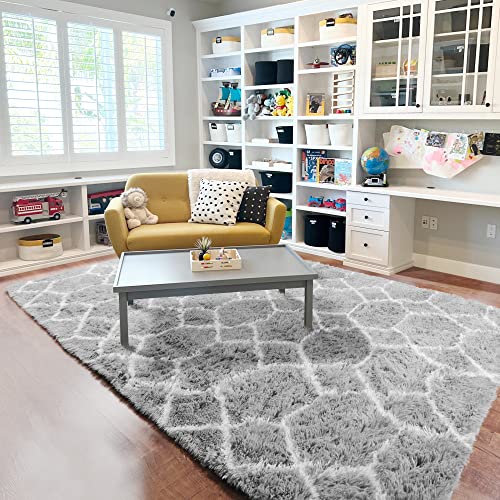 Bstluv Light Grey Rugs For Living Room,6X9 Large Soft Shag Cute Area Rug For Bedroom Aesthetic,Big Fuzzy Faux Fur Carpet For Boys,Kids,Girls Room,Playroom,Classroom,Nursery,Office,Fluffy Rug #TOP5