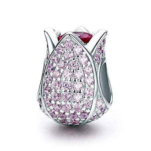 Pulsera de mujer con abalorio de tulipán de plata y gema