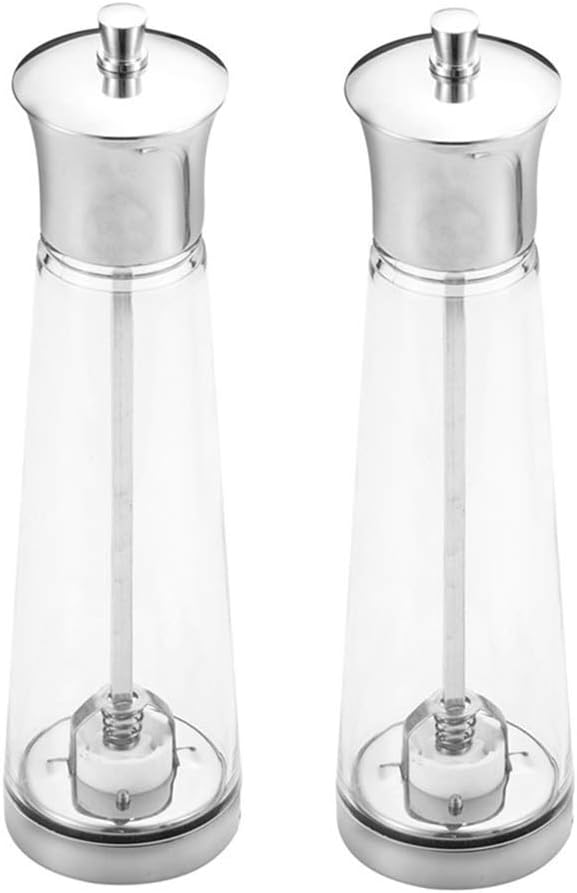 Stainless Steel Salt and Pepper Grinder Set, Glass Body, Transparent Visible, Adjustable Thickness, 2 Pieces, Manual Grinding Spice