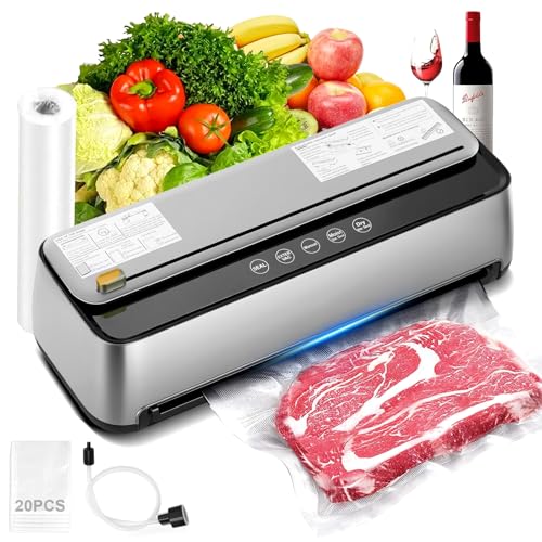Food Vacuum Sealer Machine, Automatic Sealing Machine, 100KPA Powerful Suction, Dry Moist Sealing Modes with Built-in Cutter, 300mm Seal,Bag Storage & Detachable Tray, Starter Kit with Hose, Bags