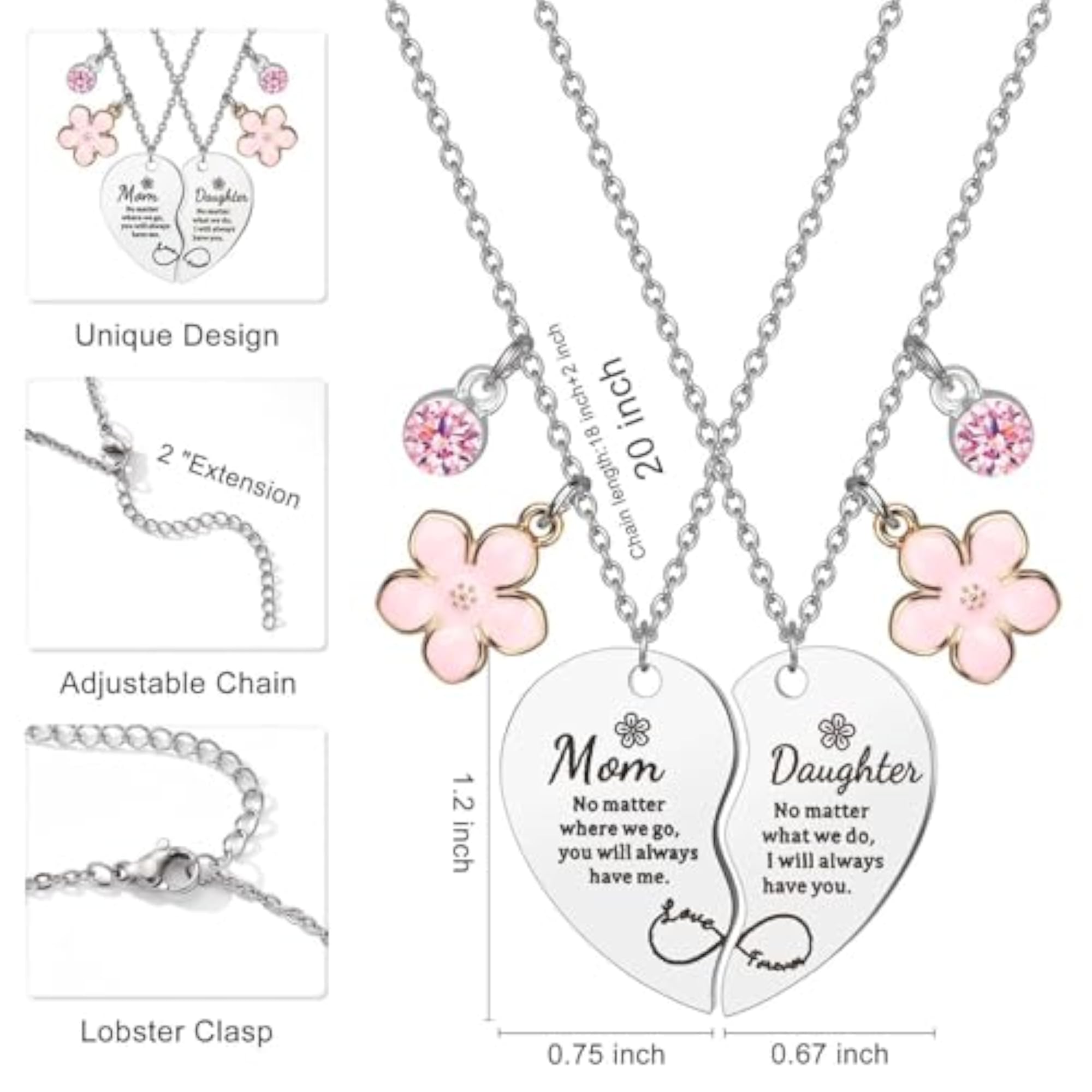 2PCS Mother-Daughter Heart Pendant Necklace Set, Perfect Gift