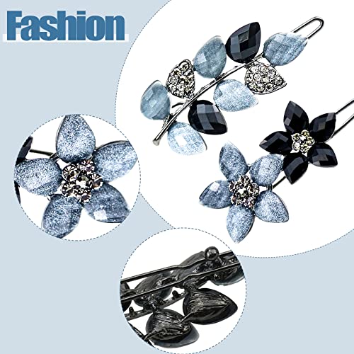 DonLeeving 2 PACK Crystal Flower Leaf Hair Clips Fashion Sparkly Glitter Rhinestones Hair Barrettes Hairpin Hair Styling Accessories miniatura 3