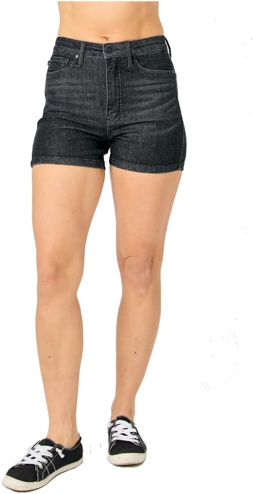 Judy Blue High Waist Tummy Control Washed Black Denim Shorts, 150247
