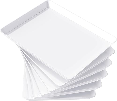 Miniatura 10 de Lifewit Bandeja de Servir de Plástico para Suministros de Fiesta, Platos de 15" x 10" para Servir Alimentos, 6 piezas Bandejas Blancas Reutilizables
