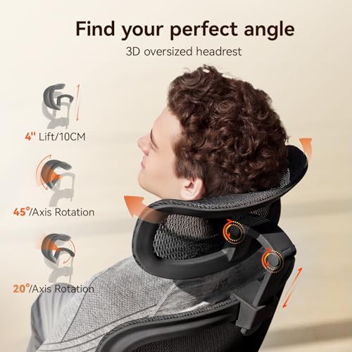 Image of SIHOO B100 PRO Mesh Office Chair with Footrest, Ergonomic Office Chair with Adaptive Lumbar Support, Desk Chair with Wide Headrest, Computer Chair with 360 Rotatable Flip-Up Armrests, Light Black