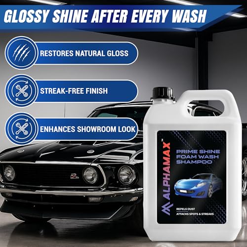 Image of ALPHAMAX Foam Shampoo for Car Wash - 5L Bottle, Honey Thick with Super Suds, Remove Tough Dirt & Safe on Paint, pH Neutral Premium Liquid, Thick Foam with Shine Enhancing Formula