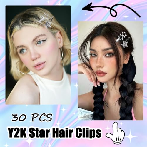 30 piezas pinzas de cabello estilo Y2K plateadas miniatura 2
