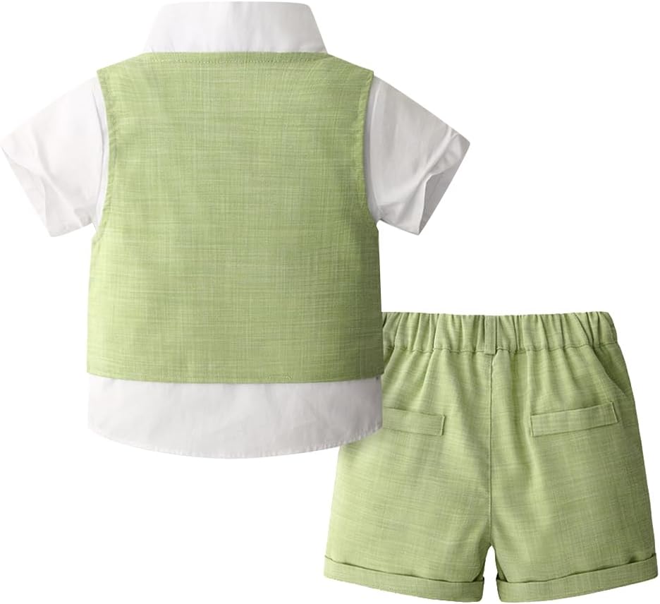 OBEEII Toddler Boys Gentleman Outfits Baby Kids Baptism Photoshoot Clothes Short Set Formal Wedding Ring Bearer Outfits