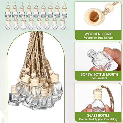 Image of Demissle 50 Pcs Hanging Car Air Freshener Car Diffuser Bottles Empty Glass Perfume Diffuser Bottles Pendant Bulk for Essential Oils Fragrance Aromatherapy Bottle Ornament(Cylindrical and Diamond)