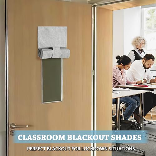 RYB HOME Classroom Door Window Cover, 100% Blackout Shades for Classroom Windows and Doors Cover Lockdown Shades Blocks Views, W 8 x L 36 inch, Light Grey, 1 Panel