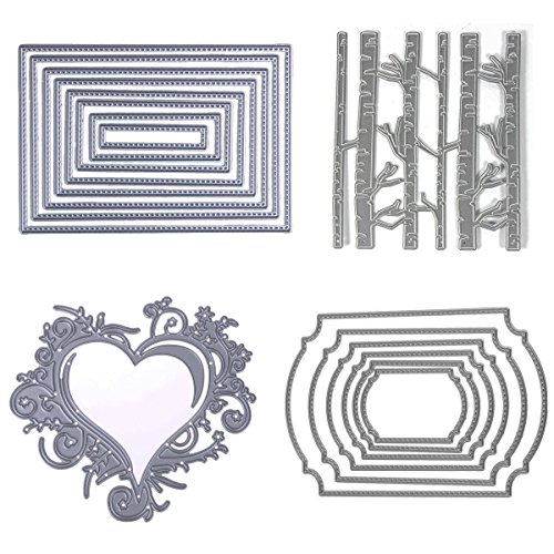 Cutting Dies Cut Scrapbooking for Card Making Nesting Stitched Branches Rectangle Love Heart Bamboo Wavy Square Metal Stencils for DIY Embossing Photo Album Decorative DIY Paper Cards 4set (Set 9)