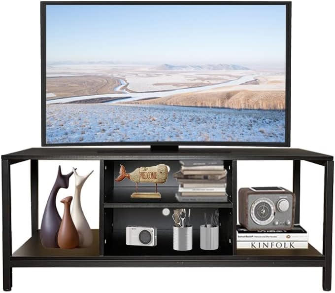 Jahof TV Stand, TV Console with Shelving, TV Cabinet with Open Storage for Living Room, Entertainment Room (Black, 47.2"/120cm)