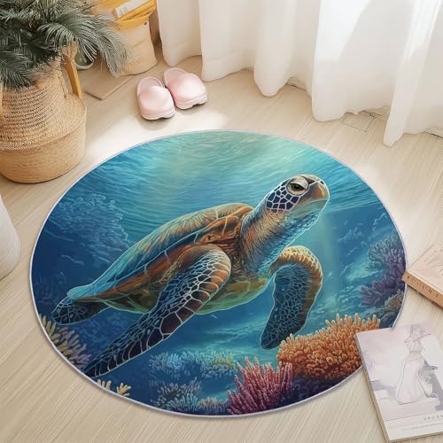 Tapis navigation style rond bleu doux carpette ocean 120cm - 3