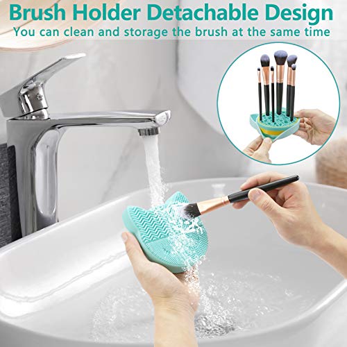 image for TailaiMei 2 in 1 Makeup Brush Cleaning Mat With Drying Holder, Silicon