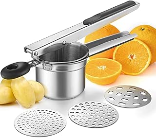 WILLIZTER Stainless Steel Potato Ricer Masher Mashed Potato with 3 Interchangeable Discs Cutter Puree Pressing Vegetable Fruit Masher Kitchen Gadgets