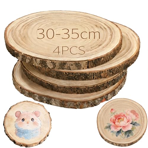 4 Stück Paulownia Holzscheiben 30-35 cm Unbehandelte Holzscheiben für Bastelarbeiten 2 cm dick Natürliche Baumrinde Kreise für DIY-Projekte und Wohnkultur