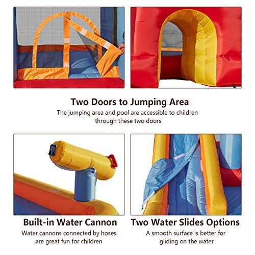 8-In-1 Inflatable Water Slide Kids - Combo Castle Outdoor Splash Pool Blow Up Water Slides Park For Wet And Dry, Long Slide, Water Pool, Climbing Wall, Ball Pit, Crawl Through Tunnel Indoor #TOP2