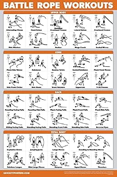 Palace Learning Battle Rope Workout Poster - Laminated - Illustrated Exercise Chart LAMINATED, 18" x 24"