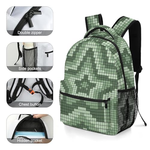 Pixel Green Star Pattern Backpack Bookbag Laptop Backpacks Multipurpose Daypack for Boys Girls School Men Women Travel Hiking4