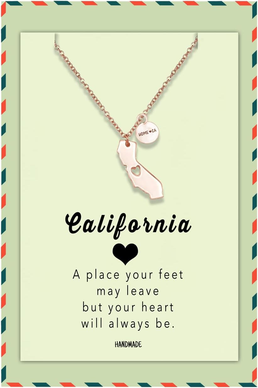 quan jewelry California State Necklace, Handmade California Map Pendant Charm, Inspirational Necklace with Greeting Card