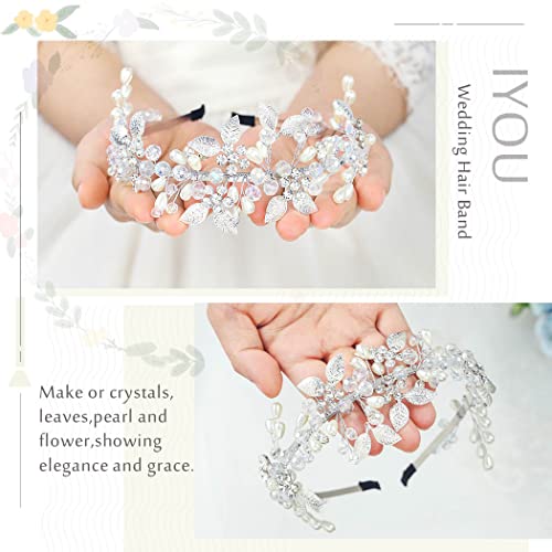 IYOU Pearl Wedding Headband Silver Hair Bands Flower Leaf Prom Bridal Hair Accessories for Brides and Bridesmaids - Image 4