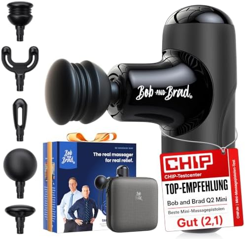 BOB AND BRAD Q2 Mini Massagepistole, Tiefengewebe Percussion Massagegerät | Massage Pistole mit 5 Aufsätzen & Koffer, Handmassagegeräte für Rücken & Schulter, Ultra-Leise, Ideal fü