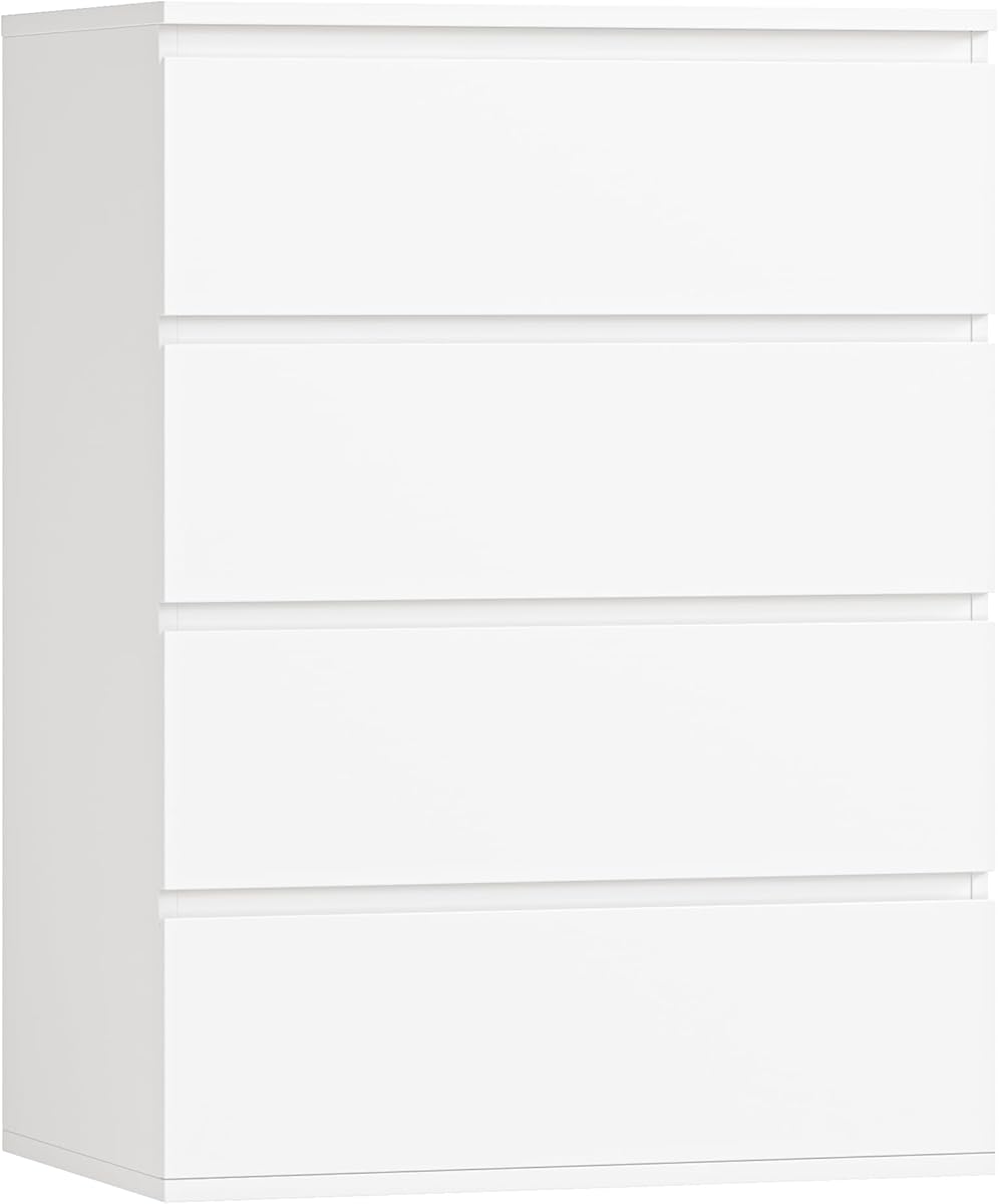 FOTOSOK 4 Drawer Dresser, White Dresser Modern Storage Chest of Drawers 23.6L x 15.7W x 31.5H in, White Storage Cabinet with 4 Drawers for Home Office