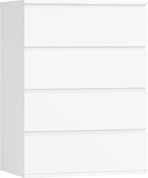 FOTOSOK 4 Drawer Dresser, White Dresser Modern Storage Chest of Drawers 23.6L x 15.7W x 31.5H in, White Storage Cabinet with 4 Drawers for Home Office