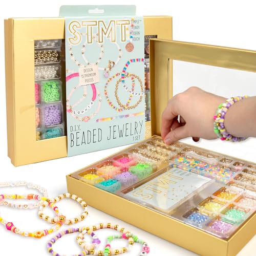 Image of STMT DIY Beaded Jewelry Kit - Makes 15 Premium Pieces, Includes Bracelet Making Supplies, Letter Beads, Enameled Charms, Great Teen Girl Gifts