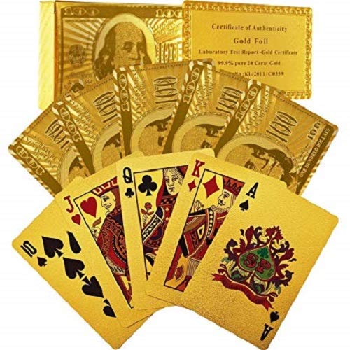 Image of Awestuffs Golden Foil Poker Playing Cards, 100 Dollar Design, Waterproof, Party Theme, Unisex Adult