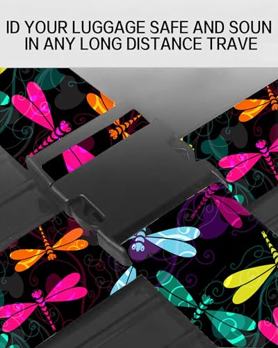 Image of Luggage Straps for Suitcases, Adjustable Travel Belt, Durable Wide Luggage Strap, Cute Suitcase Strap Identifiers with Buckle, Bag Straps for Luggage, Colorful Dragonfly