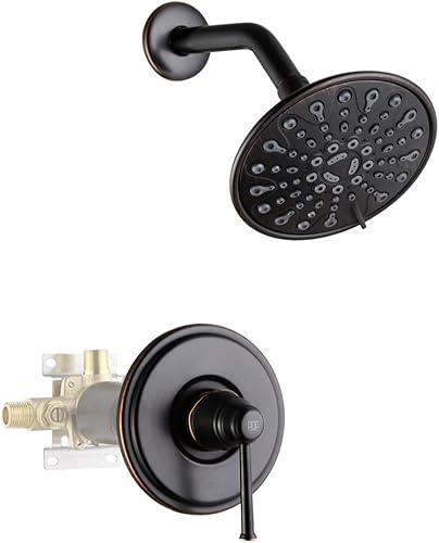 Juego de grifos de ducha de bronce aceitado, sistema de ducha mezclador de lluvia de baño con cabezal de ducha de 6 rociadores y juego de manijas